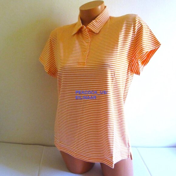 RENWICK Pima Cotton Golf Polo Shirt LARGE Short Sleeve Orange White Stripe $90 - Picture 1 of 5